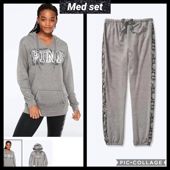 Vs pink classic jogger campus pullover notch neck snake print - Picture 1 of 11